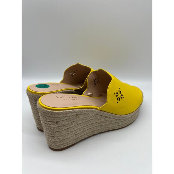 Kate Spade Tenley Espadrille Wedge Mule Sandal Yellow Leather S8311001 Size 7.5. - Picture 8 of 12